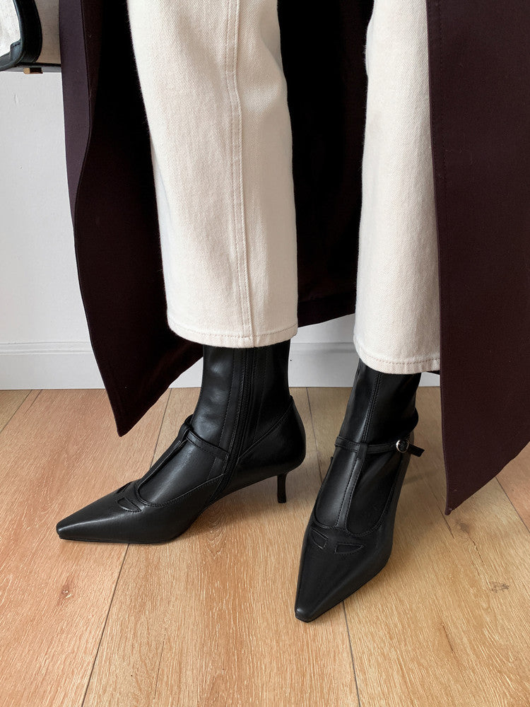 Karin Luna In Stock Spot Goods Elegant Stiletto Pointed Toe Side Zipper Short Boots
