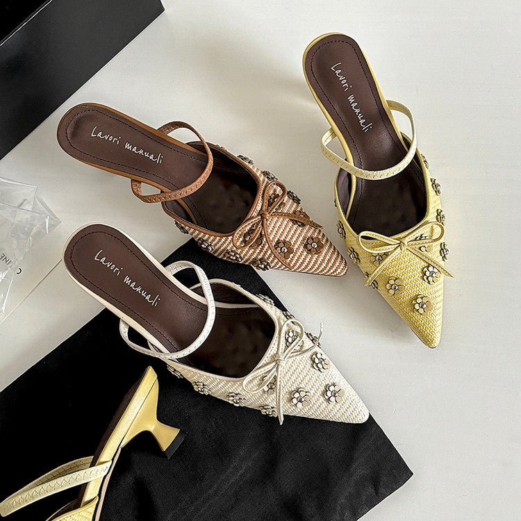 Karin Luna In Stock Spot Goods  Elegant Floral Pointed Toe Rhinestone Slippers