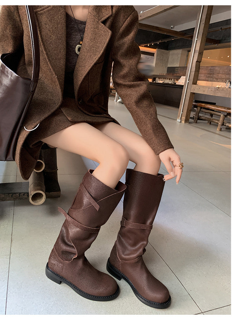 Karin Luna In Stock Spot Goods   Heavy-duty Edition Highly Consuming Material Round Toe Long Boots
