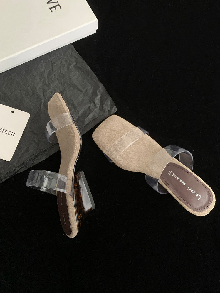 Karin Luna Hot-Selling Amber Element~Spot Goods Spot Goods Transparent tpu   Minimalist Square-Toed One-Strap Slippers