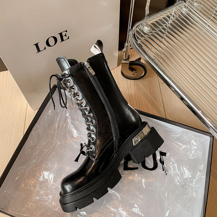 Karin Luna In Stock Spot Goods Lace-up casual metal decorative thick-soled Martin boots