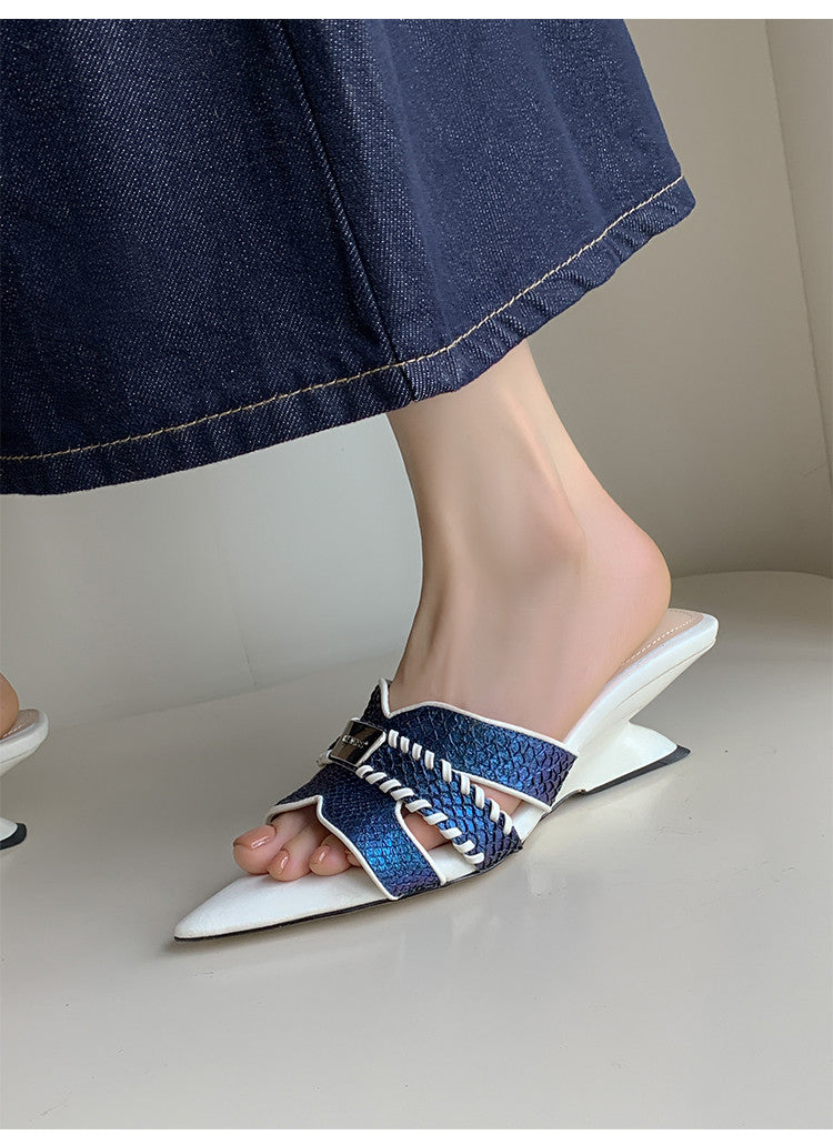 Karin Luna Fish Skin Series~Minimalist Pointed Toe Hot-Selling Unique Heel Slippers