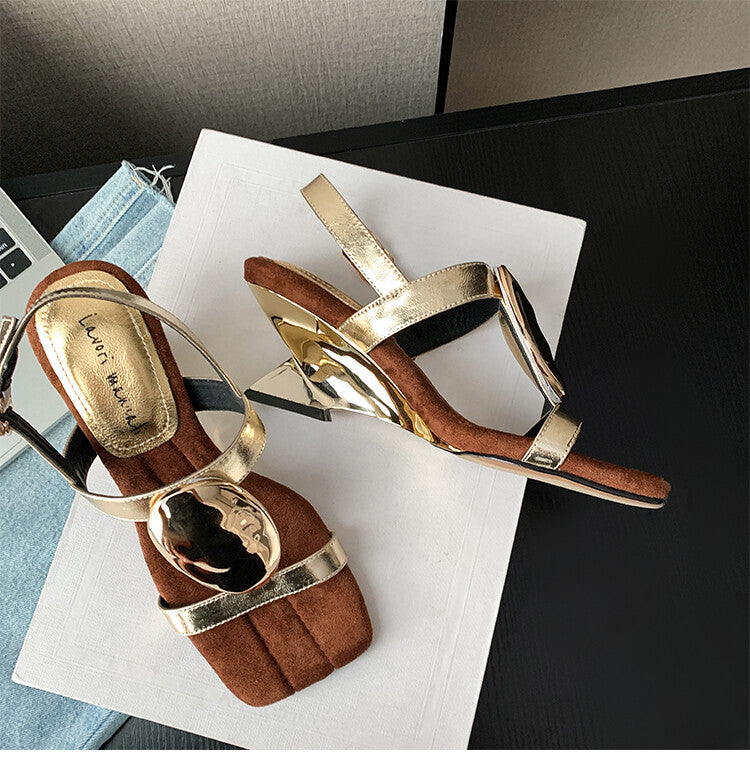 Karin Luna Hot-Selling Fasteners  Irregular Heel Open-Toe Sandals