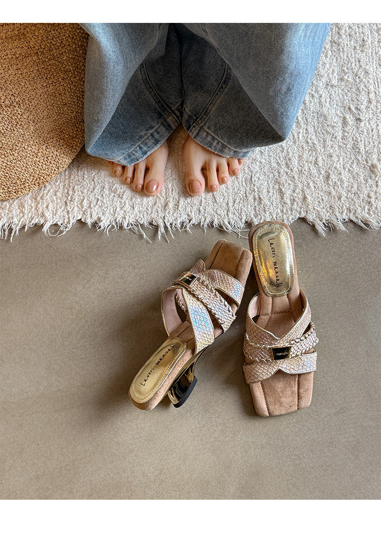 Karin Luna Fish Skin Series~ Hot-selling Square-Toe Slippers with Built-in Traffic