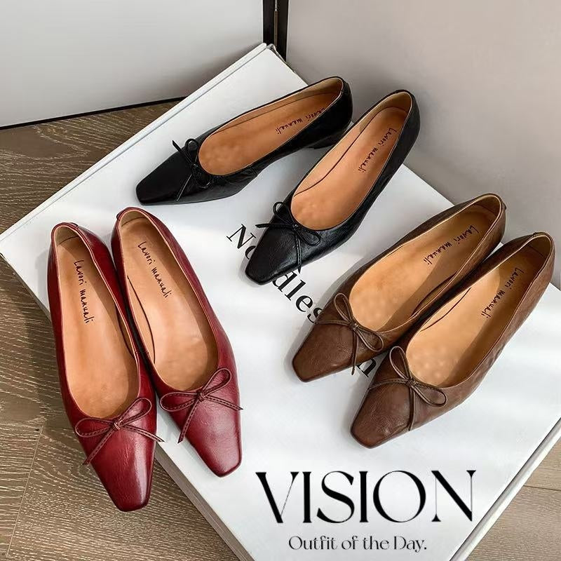 Karin Luna Full Layer Inside and Out~Basic Versatile Small Square Toe Butterfly Knot Irregular Heel Single Shoes