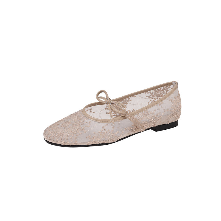 Karin Luna In Stock Spot Goods  Summer Breathable Retro Embroidered Bow Granny Shoes