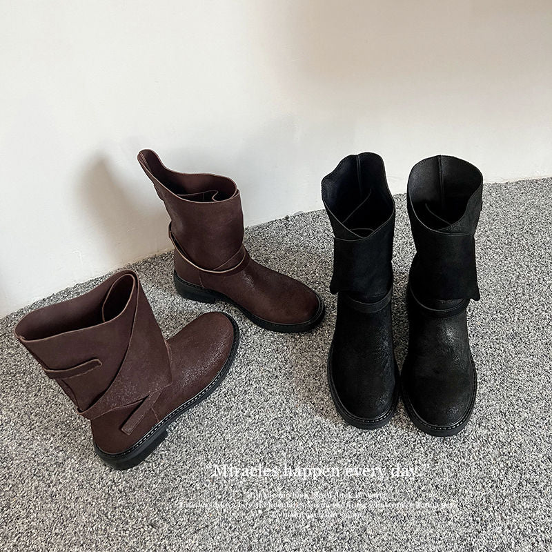Karin Luna In Stock Spot Goods  Super textured Lazy Style Thick-Soled Ankle Boots