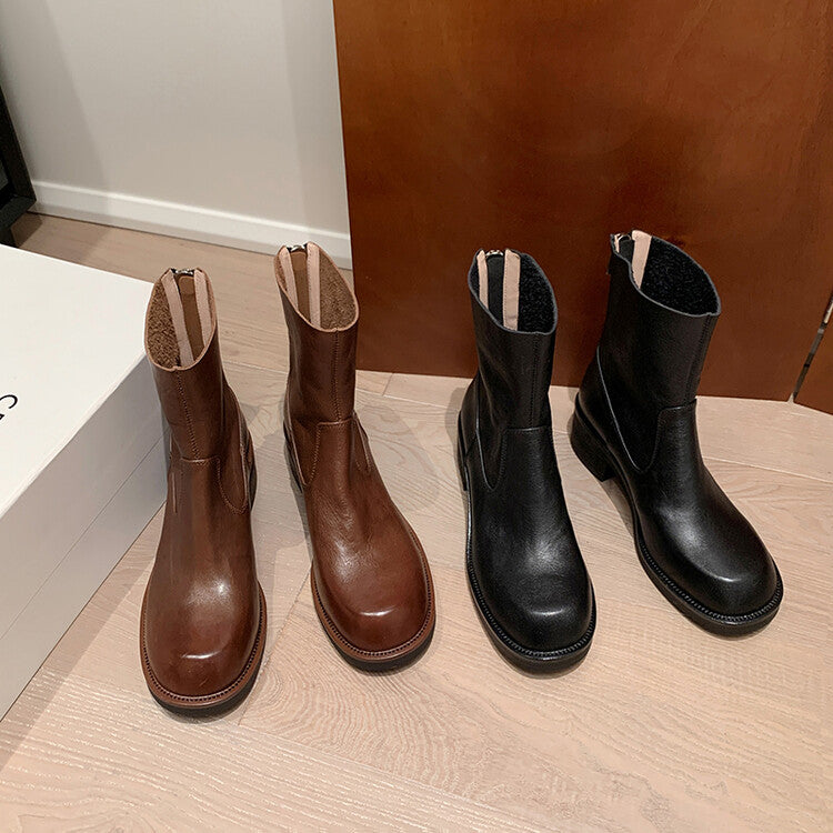 Karin Luna In Stock Spot Goods  Full-grain leather inside and out   Minimalist Texture  Round Toe Flat Bottom Basic Short Boots