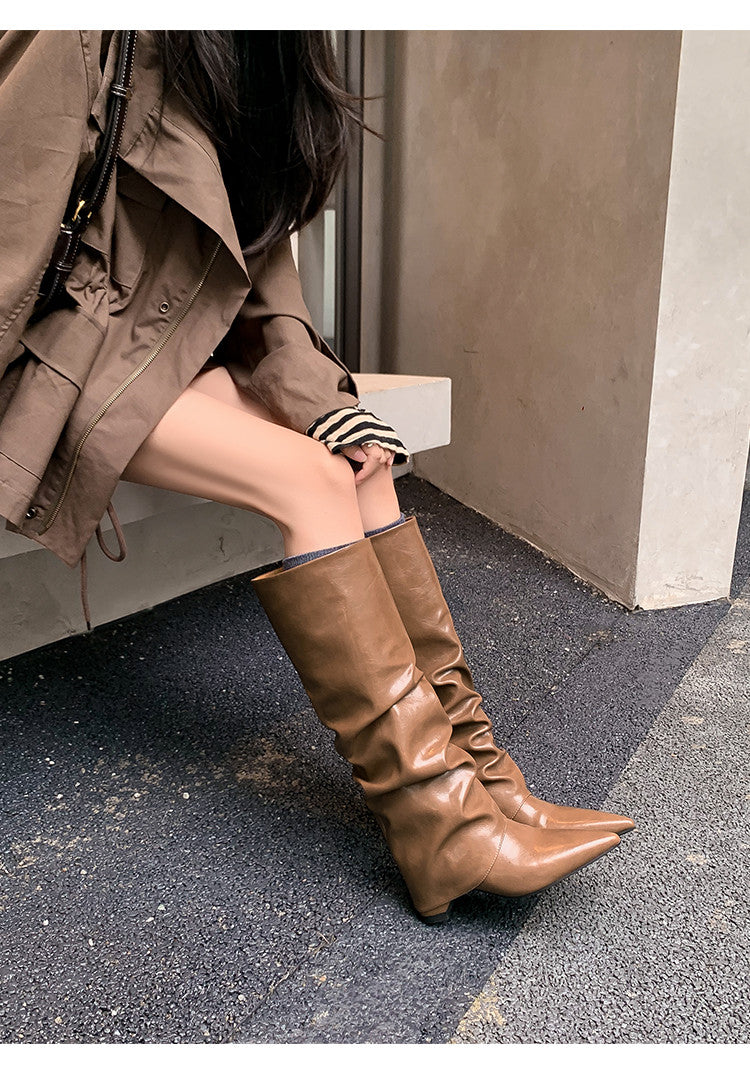 Karin Luna Elegant Style Pointed Toe Hidden Wedge Long Boots