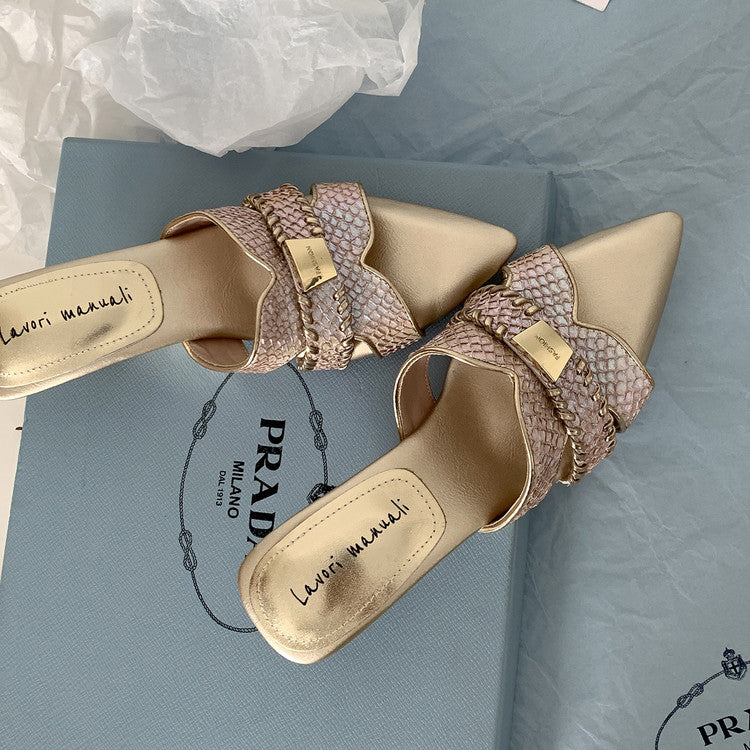 Karin Luna Fish Skin Series~Minimalist Pointed Toe Hot-Selling Unique Heel Slippers