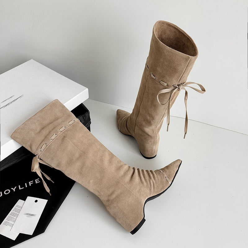 Karin Luna Elegant Style  Pointed Toe Pleated Hidden Wedge Western Boots