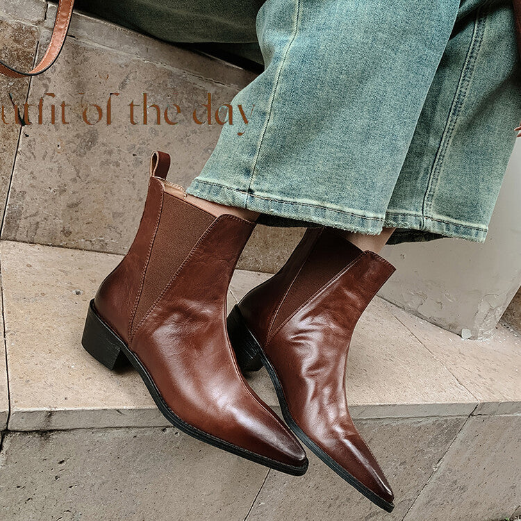 Karin Luna In Stock In stock   Classic first-layer cowhide Chelsea elastic ankle boots