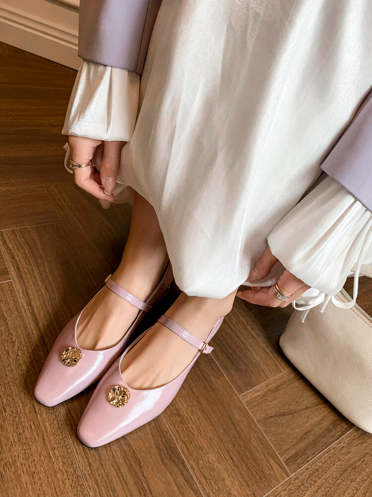 Karin Luna Camellia Story~In stock  Full Leather Shallow Mouth Single Shoes