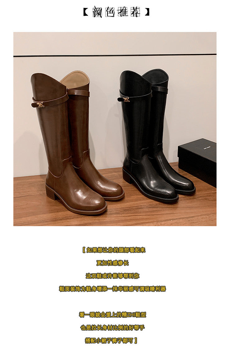 Karin Luna In Stock Classic Style Now Round Toe Flat Bottom Casual Slimming Knight Boots