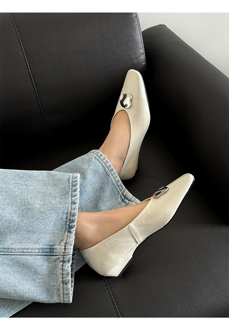 Karin Luna In Stock Spot Goods  Small Metal Decoration Thick Heel Single Shoes