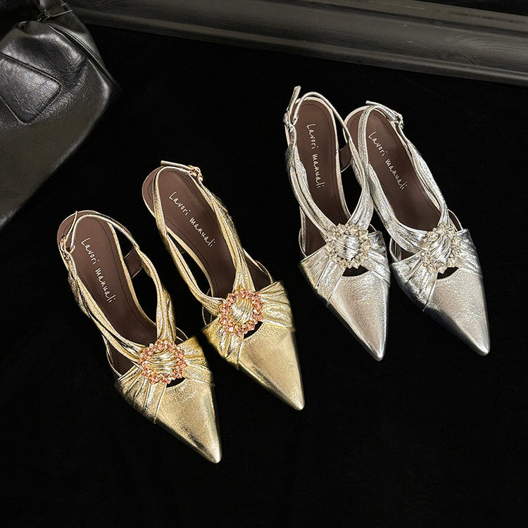 Karin Luna Bestseller Popular  Pointed Toe Irregular Heel Elegant Rhinestone Closed-Toe Sandals