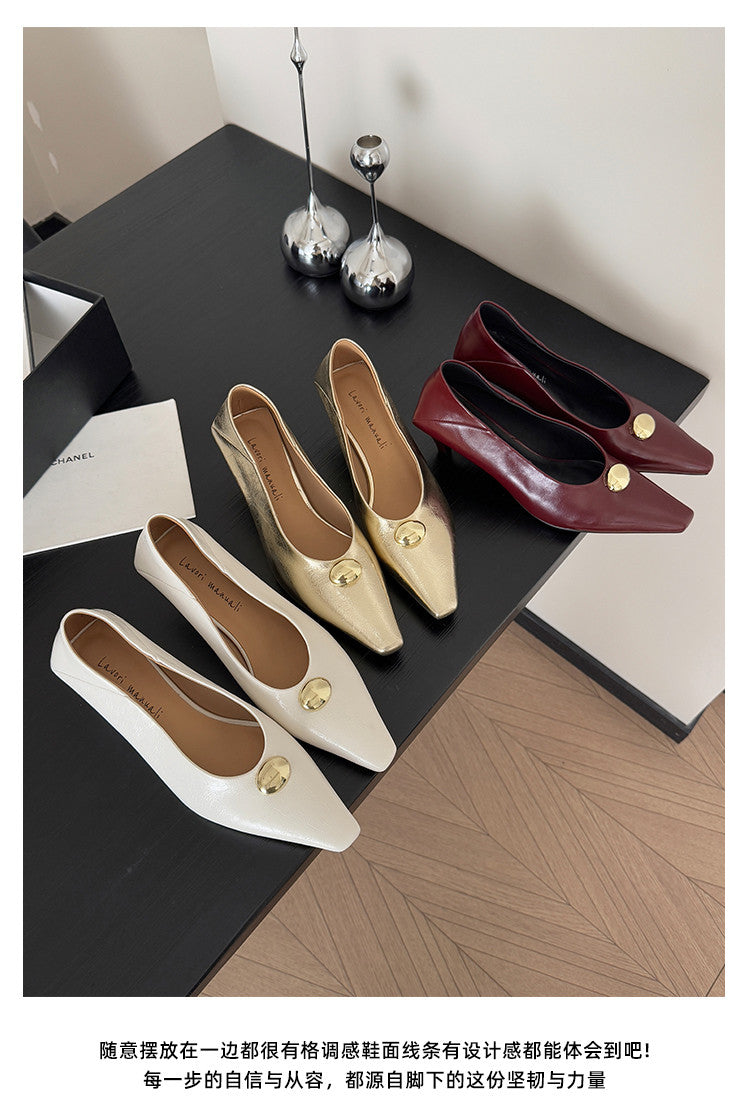 Karin Luna In Stock In Stock ~Basic Versatile French Style Small Square Toe Shallow Mouth Single Shoes