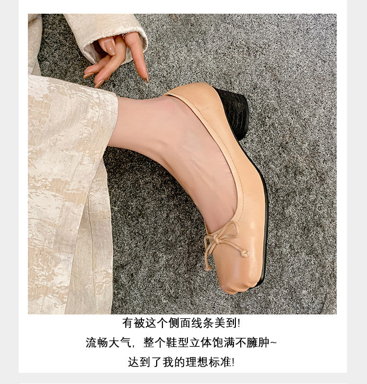 Karin Luna In Stock In Stock ~Full leather inside and out Pig Nose Bow Retro Thick Heel Mary Jane Shoes