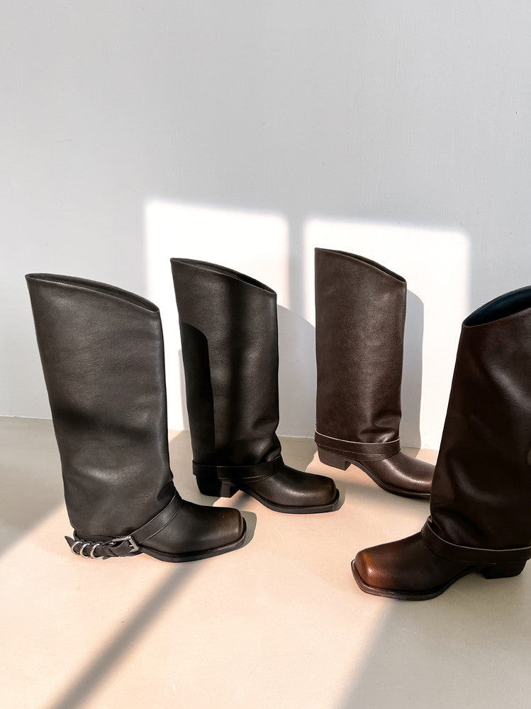 Karin Luna Elegant Style Square Toe Belt Buckle Pants Boot Short Boots