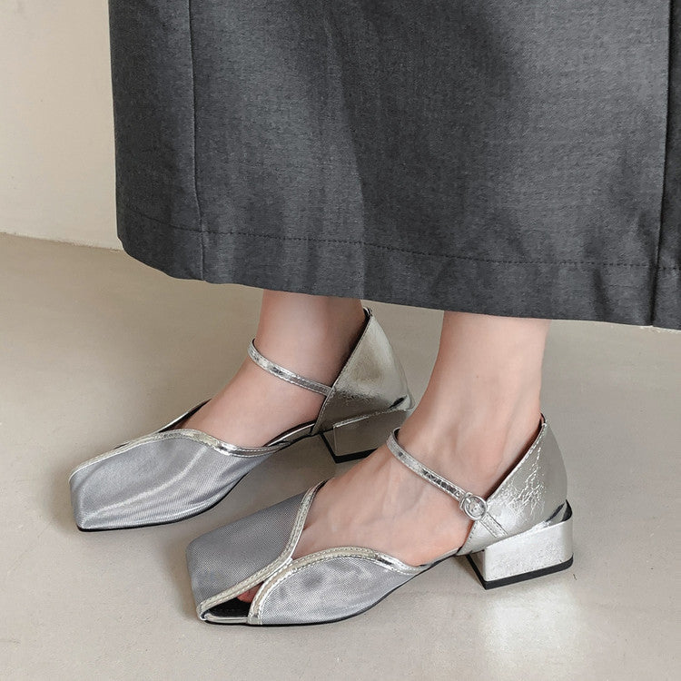 Karin Luna In Stock In Stock  Internet Celebrity Style Square Toe Mesh Chunky Heel Sandals