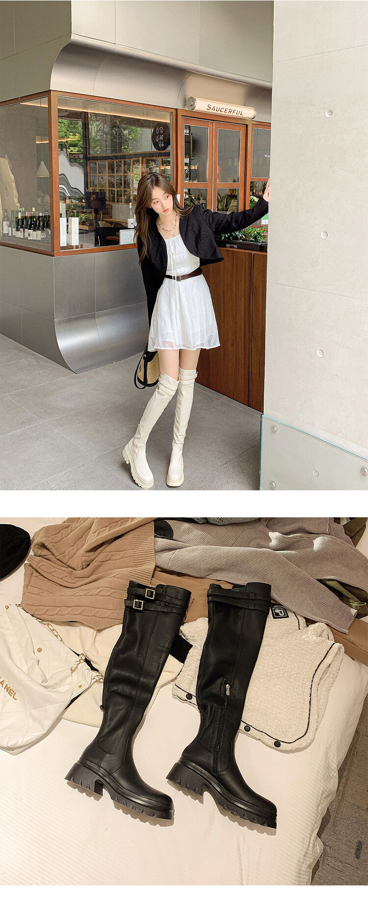 Karin Luna In Stock is the Way to Go！ Basic Thick-Soled Over-the-Knee Boots Super Soft Sheepskin Classic