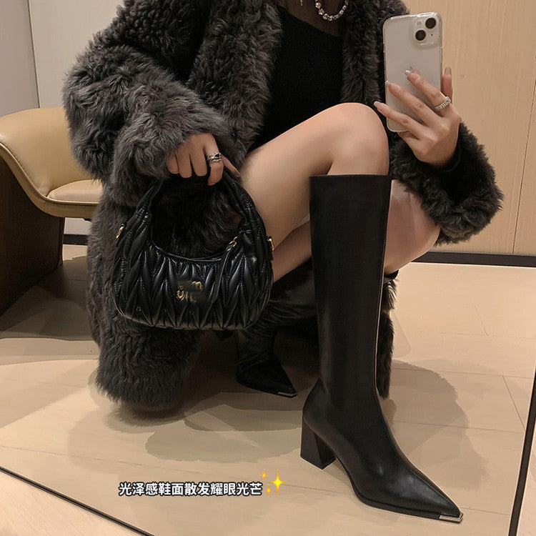 Karin Luna In Stock Spot Goods  Pointed Toe Elegant Style Back Zipper Long Boots