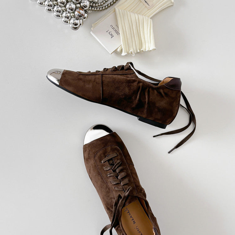 Karin Luna In Stock In Stock  High-end Metal Toe Lace-up Flats