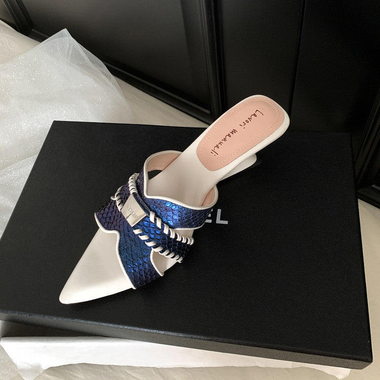 Karin Luna Fish Skin Series~Minimalist Pointed Toe Hot-Selling Unique Heel Slippers