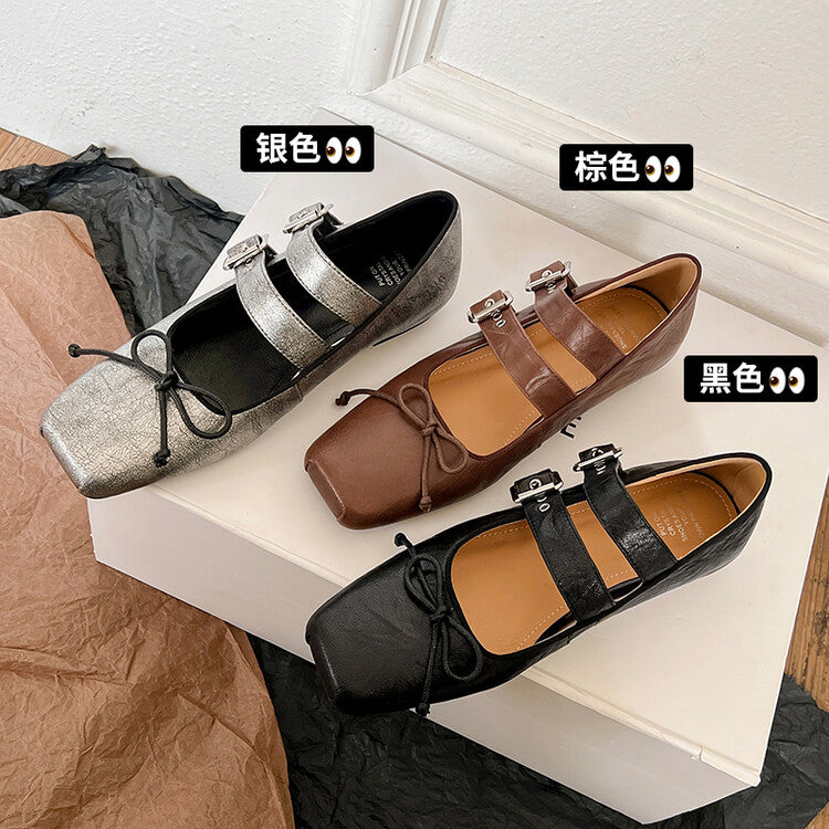 Karin Luna Future Sense silver~Spot Goods Spot Goods Hot-selling Bowknot Retro Belt Buckle Ballet Mary Jane Shoes