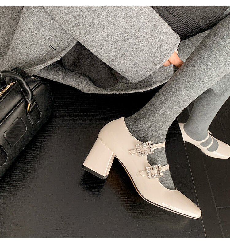 Karin Luna In Stock In stock   The heroine Ao~Square Toe High Heel One Strap Popular Rhinestone Mary Jane Shoes