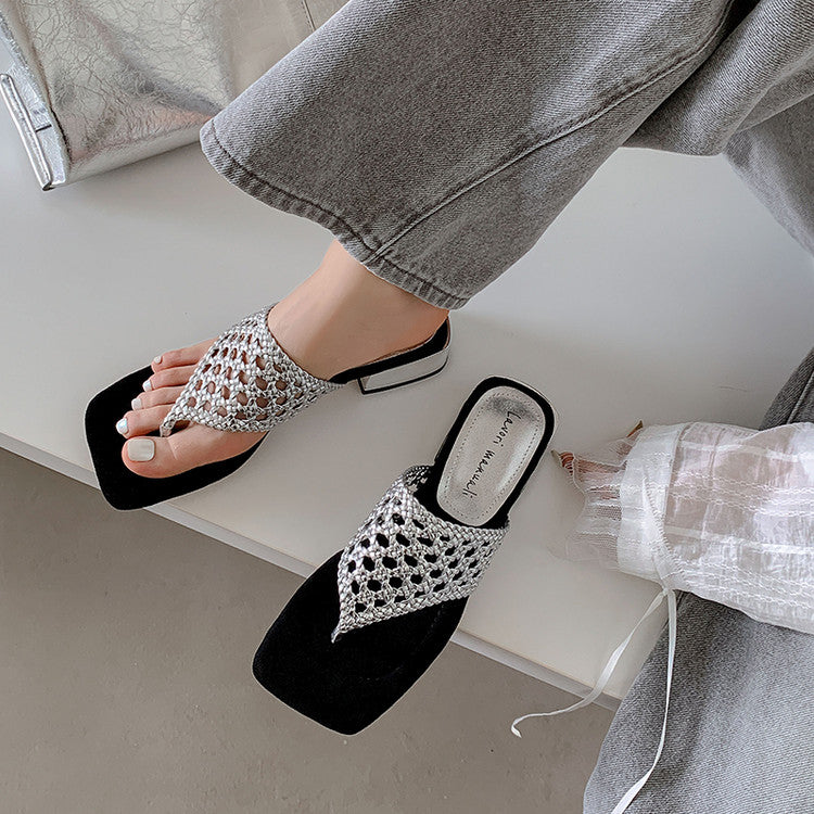 Karin Luna Hot-Selling Braided Style  In stock Toe-strap Woven Sofa Insole Slippers