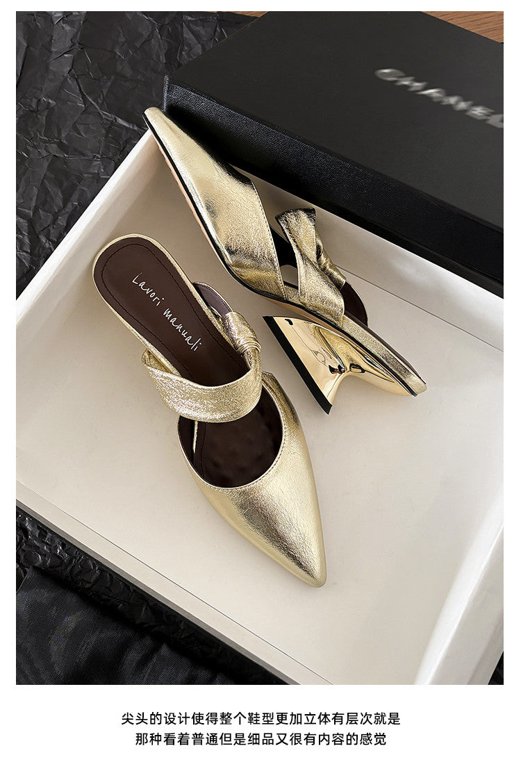 Karin Luna In Stock Spot Goods  Pointed Toe Irregular Heel Elegant Retro Strap Slippers