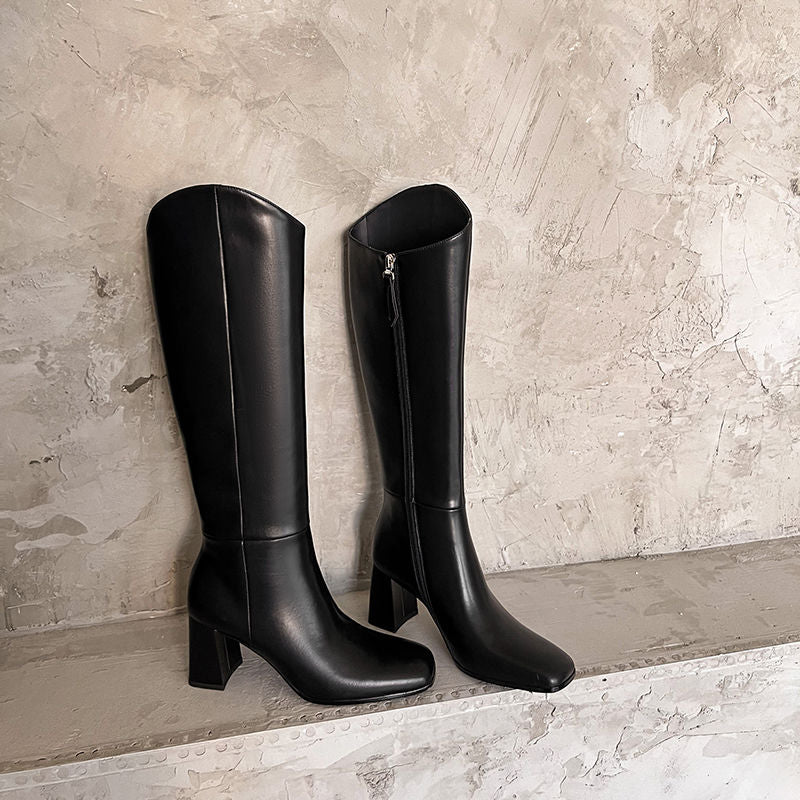 Karin Luna In Stock Spot Goods  Chunky Heel Side Zipper Riding Boots