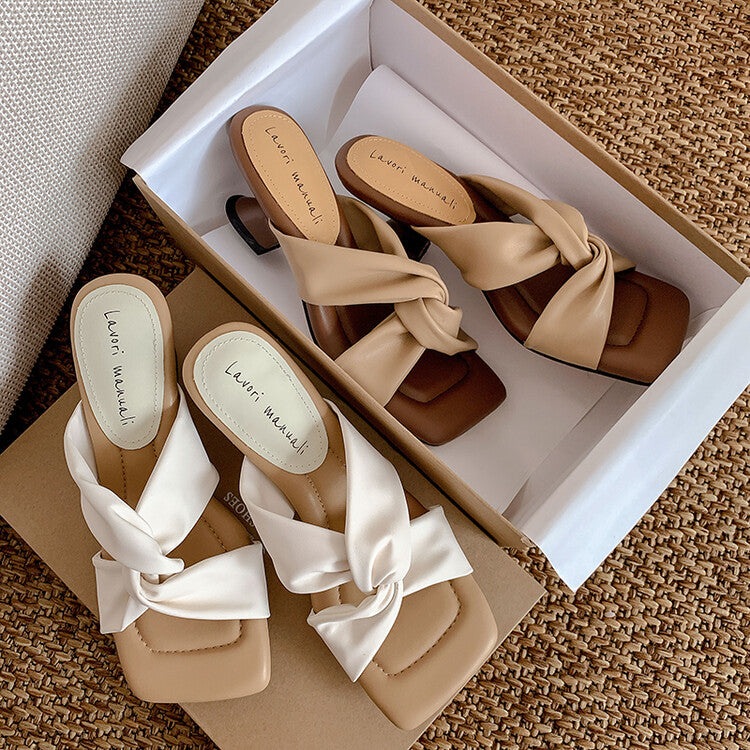 Karin Luna In Stock Spot Goods Sheepskin Version~ Cross Strap Square Toe High Heel Slippers