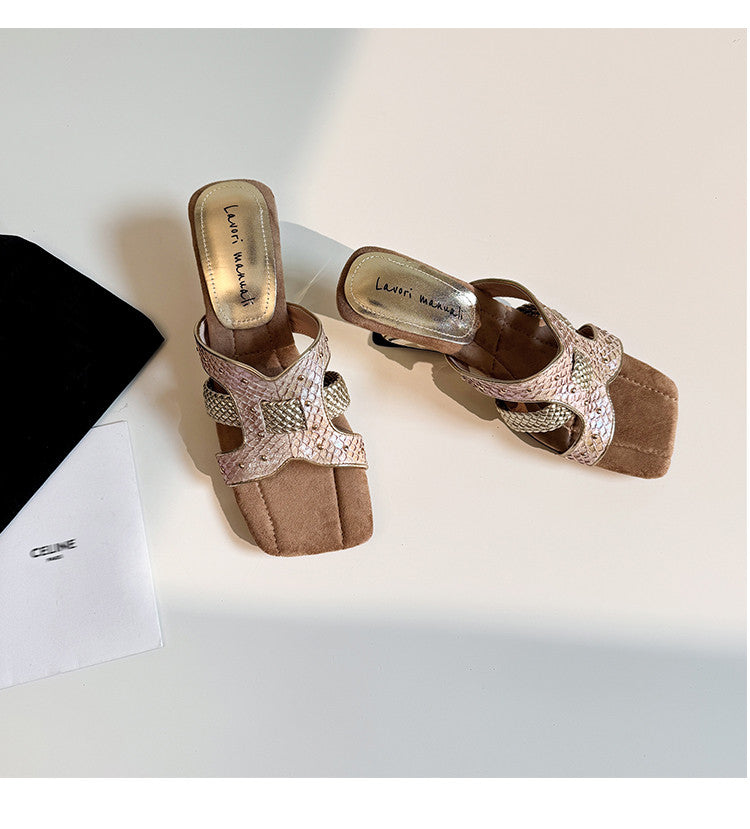 Karin Luna Fish Skin Series~ Hot-selling Square-Toe Slippers with Built-in Traffic