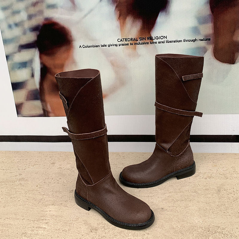 Karin Luna In Stock Spot Goods   Heavy-duty Edition Highly Consuming Material Round Toe Long Boots