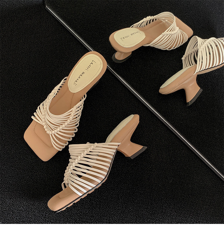 Karin Luna Bestseller Woven Vacation Style Series~ Elegant High Heel Slippers