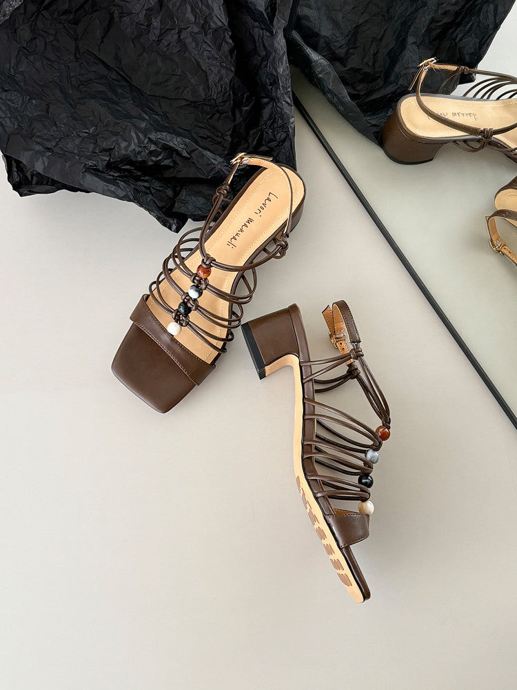 Karin Luna Bohemian Vacation Style~Square Toe Open Toe Sandals