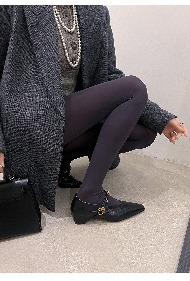 Karin Luna In Stock Spot Goods    Retro Classic Metal Camellia Irregular Heel Single Shoes