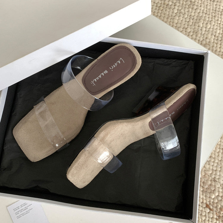 Karin Luna Hot-Selling Amber Element~Spot Goods Spot Goods Transparent tpu   Minimalist Square-Toed One-Strap Slippers
