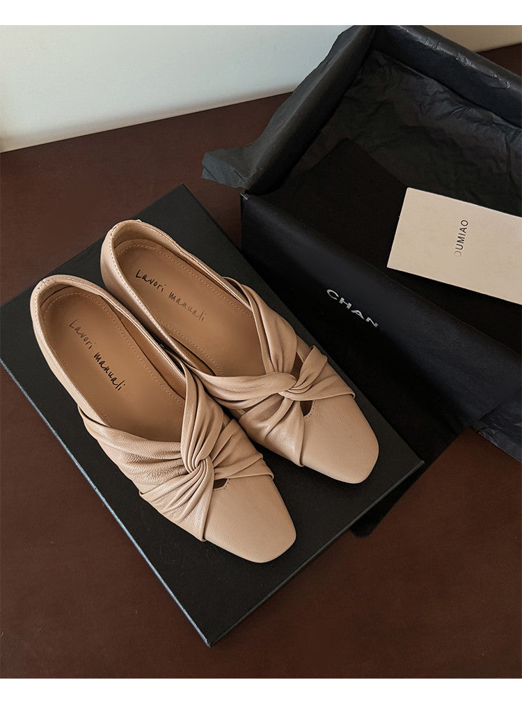 Karin Luna Cross Design Square Toe Hidden Wedge Shoes
