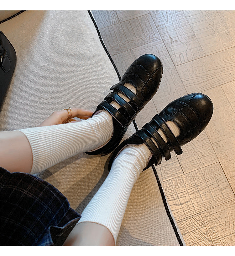 Karin Luna Casual Shoes Series~  In Stock In Stock Magic Tape Round Toe Internal Height Increase Single Strap Flats