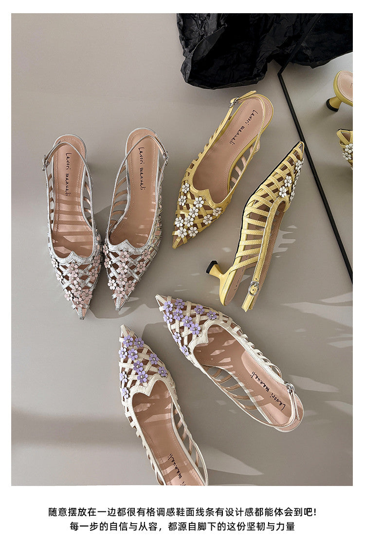 Karin Luna In Stock Spot Goods  Purely Handmade Flowers High-end Hollow Out Sandals