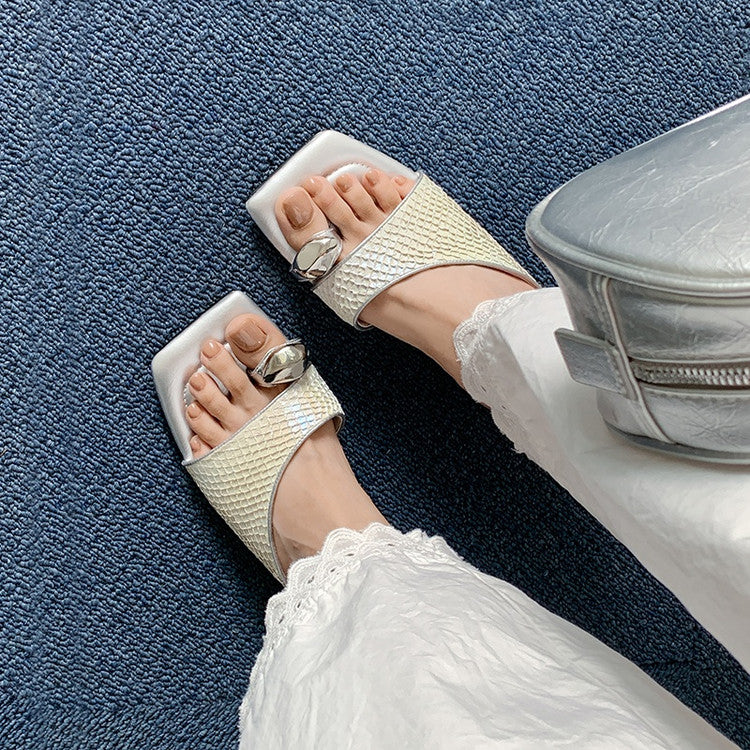 Karin Luna Fish Skin Series~Minimalist Square Toe Popular Irregular Heel Slippers