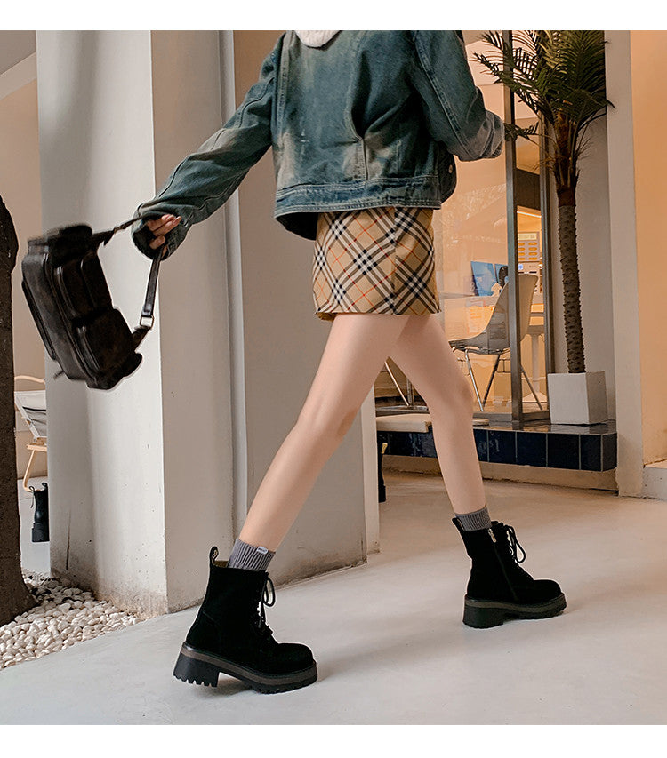 Karin Luna In Stock Casual style thin strap round toe suede ankle boots