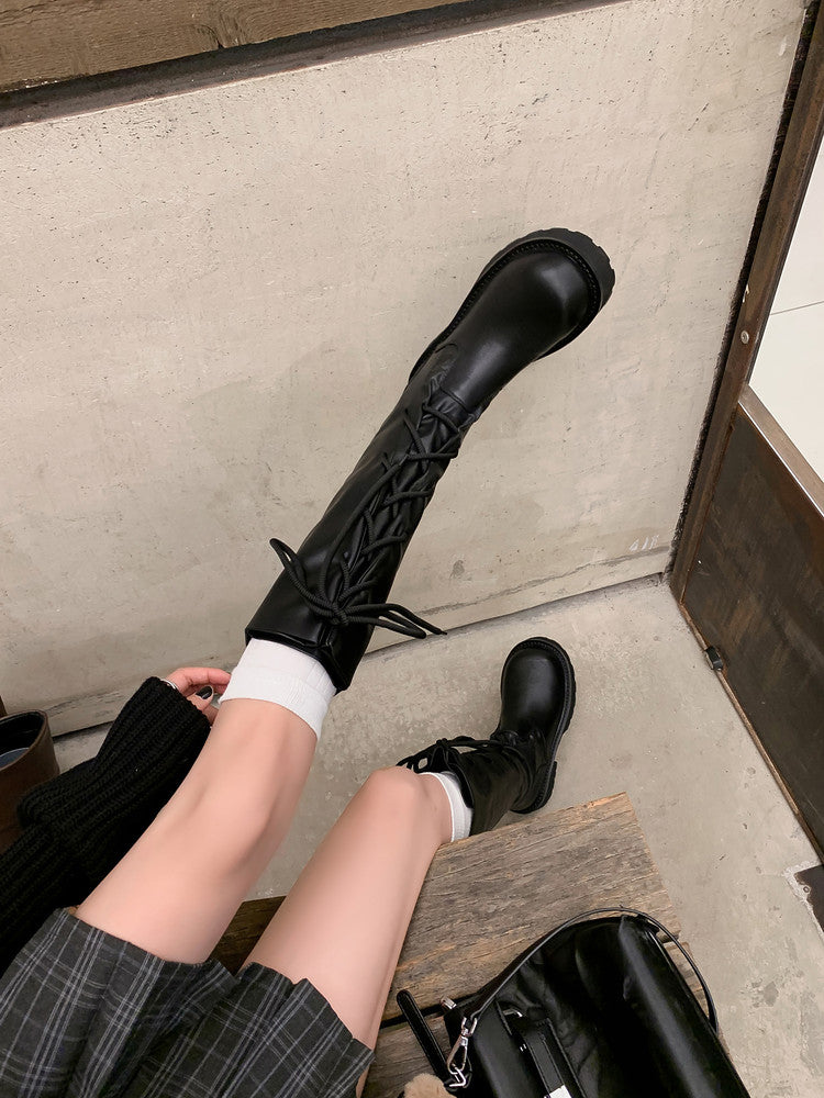 Karin Luna Fashion Style Round Toe Front Lace-up Adjustable Leg Circumference Suitable for both slim and thick legs