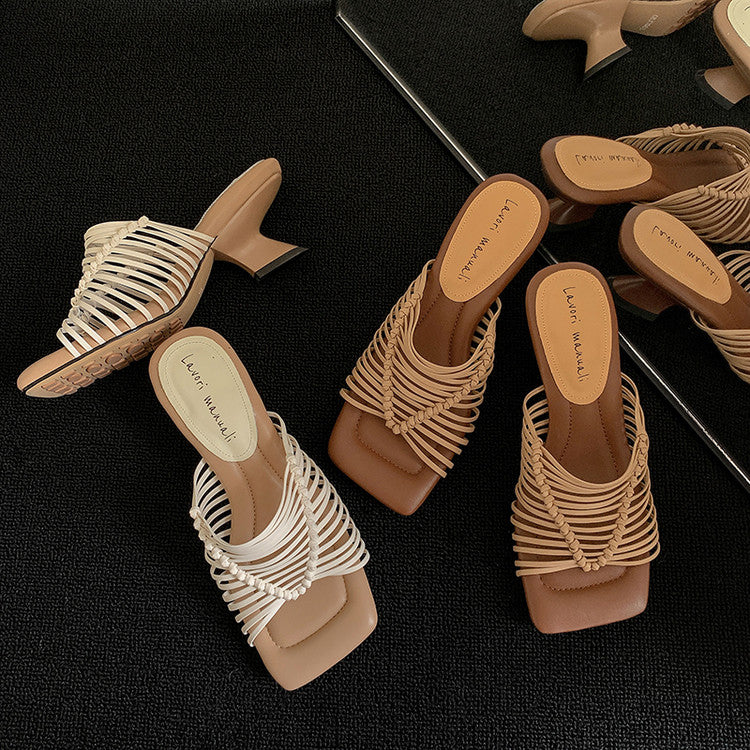 Karin Luna Bestseller Woven Vacation Style Series~ Elegant High Heel Slippers