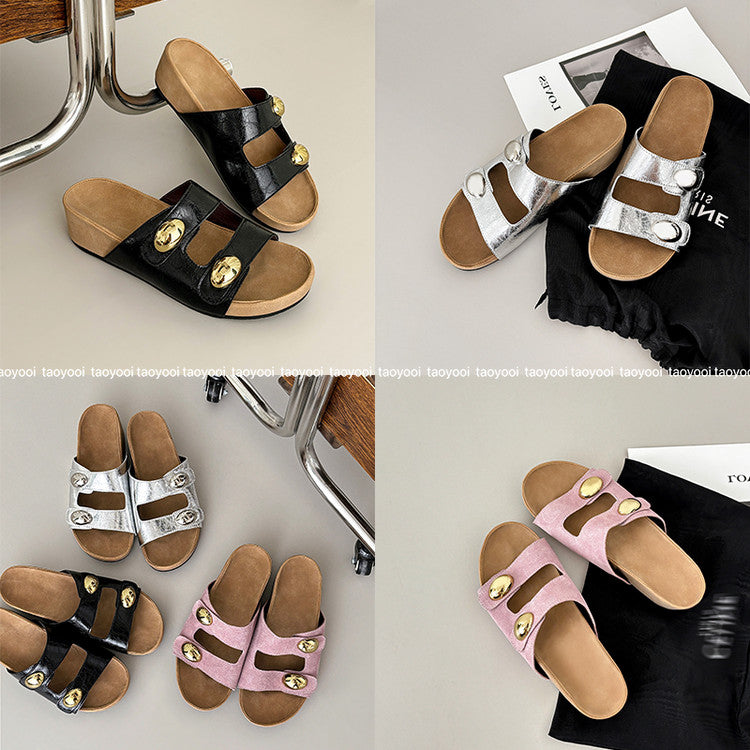 Karin Luna   Casual Style   Thick Sole Belt Buckle Slide Sandals