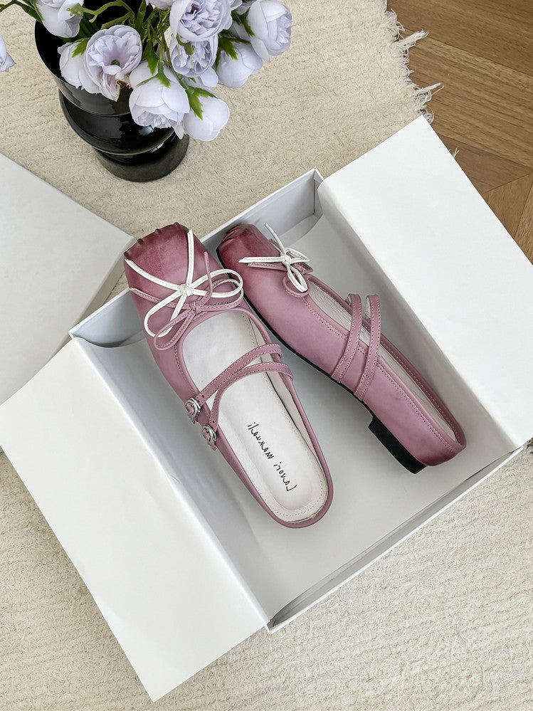 Karin Luna In Stock In Stock   Summer New Sweet Bowknot Color Block Square Toe Height-Increasing Slippers