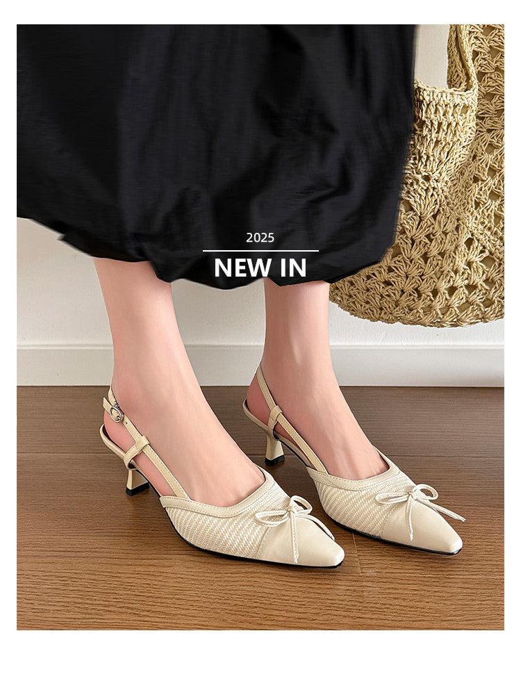 Karin Luna In Stock Spot Goods Braided Style Elegant Thin Heel Pointed Toe Closed-Toe Sandals